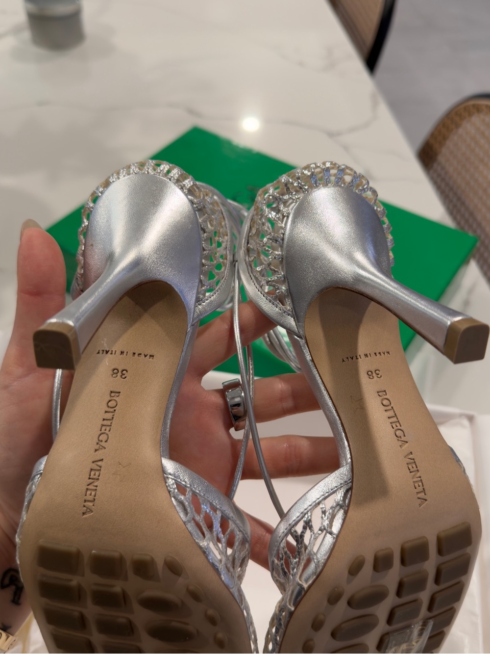Bottega Veneta stretch metallic leather heel sandals - Picture 6 of 10